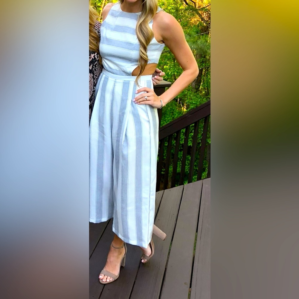 Grey and White Cut Out Jumpsuit